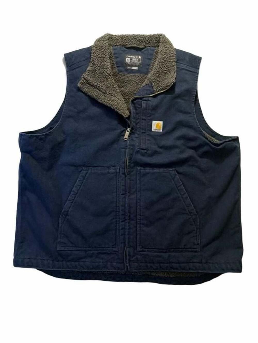 Carhartt Men’s XL Loose Fit Sherpa Lined Mock Neck Navy Blue Vest Outdoors